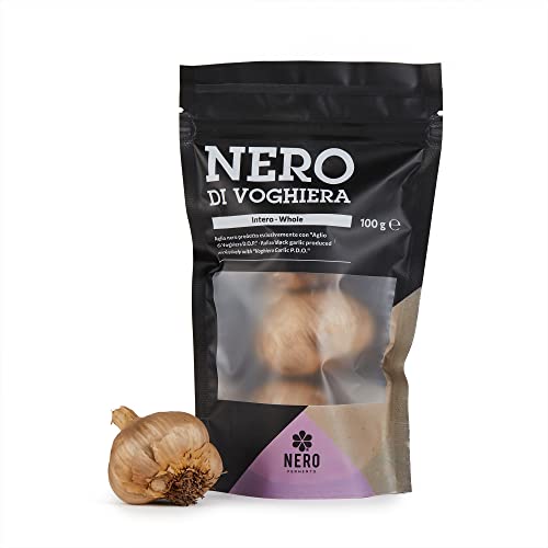 NERO FERMENTO NV Schwarzer Knoblauch, hergestellt mit Knoblauch von Voghiera D.O.P. 100 gr (3-4 Zwiebeln), Made in Italy, ohne Konservierungsstoffe, Ideal für rohe Salate oder kalte Nudeln von NERO FERMENTO