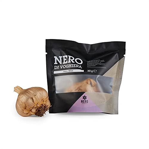 NERO FERMENTO NV Schwarzer Knoblauch, hergestellt mit Knoblauch von Voghiera D.O.P. 30 gr (eine Zwiebel), Made in Italy, ohne Konservierungsstoffe, Ideal für rohe Salate oder kalte Nudeln von NERO FERMENTO