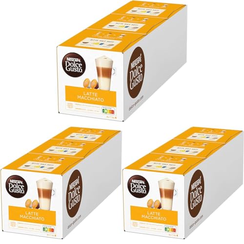 NESCAFÉ Dolce Gusto Latte Macchiato, 48 Kaffeekapseln, Aromatischer Espresso, 3-Schichten -Köstlichkeit aus feinem Milchschaum, Aromaversiegelte Kapseln, 9er Pack (3x16 Kapseln) von NESCAFÉ DOLCE GUSTO