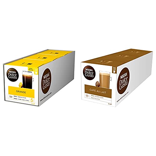 NESCAFÉ Dolce Gusto Caffe Crema Grande, XXL-Vorratsbox, feinste Crema und kräftiges Aroma, 3er Pack (3 x 30 Kapseln) & Café au Lait, XXL-Vorratsbox, Robusta Bohnen, 3er Pack (3 x 30 Kapseln) von NESCAFÉ Dolce Gusto