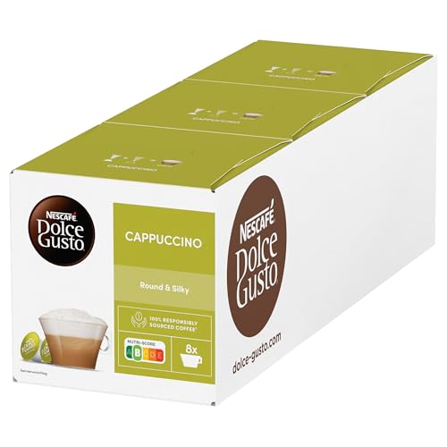 NESCAFÉ Dolce Gusto Cappuccino, 48 Kaffeekapseln, Arabica und Robusta Bohnen, Vollmundiger Kaffee und lockerer Milchschaum, Aromaversiegelte Kapseln, 3er Pack (3x16 Kapseln) von NESCAFÉ DOLCE GUSTO