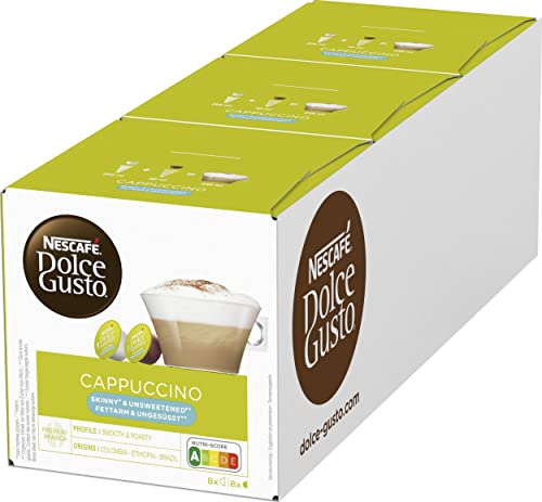 NESCAFÉ Dolce Gusto Cappuccino ungesüsst & fettarm, 48 Kaffeekapseln für 24 Portionen (100% Arabica, Cappuccino skinny & unsweetened), 3er Pack (3x16 Kapseln) von NESCAFÉ DOLCE GUSTO