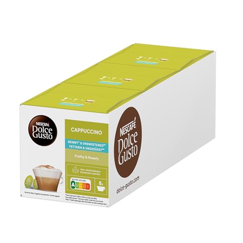 NESCAFÉ Dolce Gusto Cappuccino ungesüsst & fettarm, 48 Kaffeekapseln für 24 Portionen (100% Arabica, Cappuccino skinny & unsweetened), 3er Pack (3x16 Kapseln) von NESCAFÉ DOLCE GUSTO