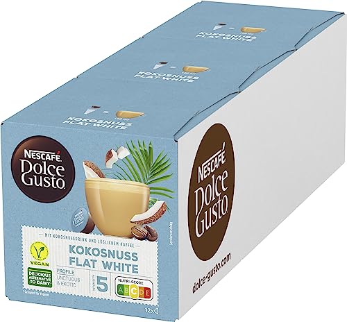 NESCAFÉ Dolce Gusto Kokosnuss Flat White, 36 Kaffeekapseln (vegan, mit Kokosnussdrink), 3er Pack (3 x 12 Kapseln) von NESCAFÉ DOLCE GUSTO