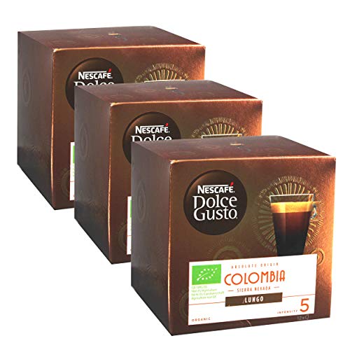 NESCAFÉ Dolce Gusto Colombia Lungo 36 Kaffeekapseln (100% biologischer Anbau, Hochland Arabica Bohnen, Bio-Kaffee, Feine Crema, Absolut Origin, Aromaversiegelte Kapseln) 3er Pack (3 x 12 Kapseln) von NESCAFÉ DOLCE GUSTO