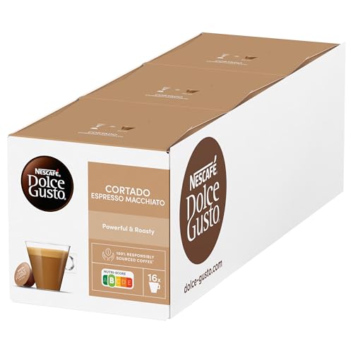 NESCAFÉ Dolce Gusto Cortado Espresso Macchiato I 48 Kaffeekapseln, Robusta und Arabica Bohnen, Spanischer Milchkaffee, Ein Hauch Cremigkeit, Aromaversiegelte Kapseln, 3er Pack (3x16 Kapseln) von NESCAFÉ Dolce Gusto