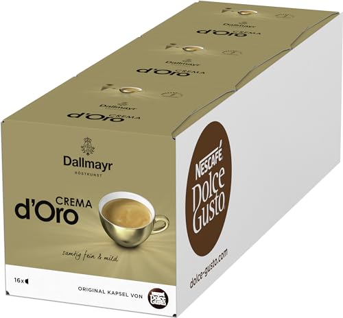 NESCAFÉ Dolce Gusto Dallmayr Crema d'Oro | 48 Kaffeekapseln | 100% Arabica-Bohnen | Feine Crema und vollmundiges Aroma | Schnelle Zubereitung | Aromaversiegelte Kapseln | 3er Pack (3 x 16 Kapseln) von NESCAFÉ Dolce Gusto