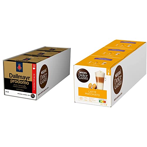 NESCAFÉ Dolce Gusto Dallmayr Prodomo, XXL-Vorratsbox & Latte Macchiato Vorratsbox 90 Kaffeekapseln (Aromatischer Espresso, 3-Schichten -Köstlichkeit aus feinem Milchschaum von NESCAFÉ DOLCE GUSTO