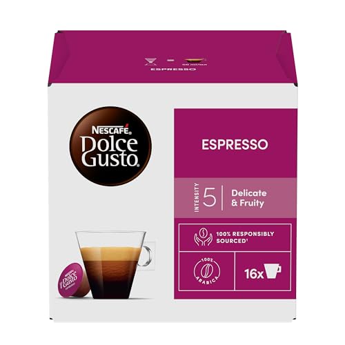NESCAFÉ Dolce Gusto Espresso | Kaffeekapseln | 100% edle Arabica Bohnen | Charaktervoller Espresso | Fruchtige Granatapfelnote | Samtige Crema | Aromaversiegelte Kapseln | 1er Pack (16 Kapseln) 96 g von NESCAFÉ Dolce Gusto