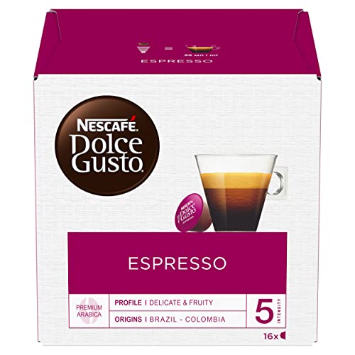 NESCAFÉ Dolce Gusto Espresso | Kaffeekapseln | 100% edle Arabica Bohnen | Charaktervoller Espresso | Fruchtige Granatapfelnote | Samtige Crema | Aromaversiegelte Kapseln | 1er Pack (16 Kapseln) 96 g von NESCAFÉ Dolce Gusto