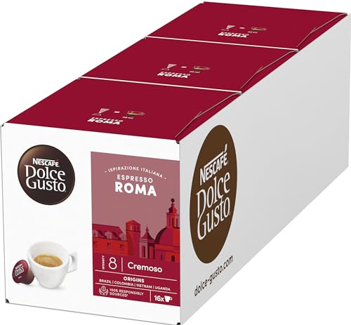 NESCAFÉ Dolce Gusto Espresso Roma, 48 Kaffeekapseln (Intensität 8, mit intensiven Aromen und frischen Röstnoten), 3er Pack (3 x 16 Kapseln) von NESCAFÉ Dolce Gusto