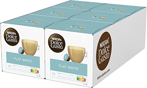 NESCAFÉ Dolce Gusto Flat White, 96 Kaffeekapseln, Arabica und Robusta Bohnen, Cremig-Milchiger Genuss, Kaffeekreation, Coffee-Shop Trend, Aromaversiegelte Kapseln, 6er Pack (6x16 Kapseln) von NESCAFÉ DOLCE GUSTO