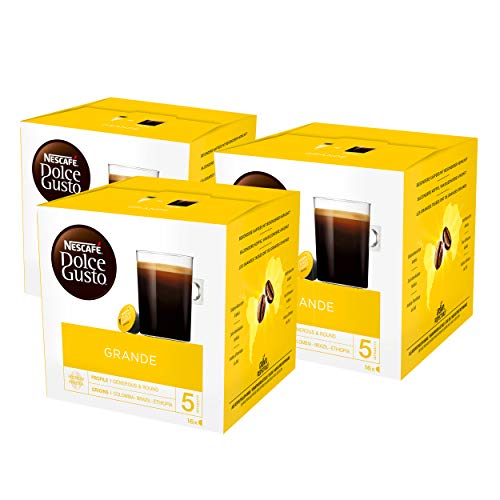 NESCAFÉ Dolce Gusto Grande Kaffee, 48 Kaffeekapseln, 100% Arabica Bohnen, Feine Crema und kräftiges Aroma, Schnelle Zubereitung, Aromaversiegelte Kapseln, 3er Pack (3x16 Kapseln) von NESCAFÉ DOLCE GUSTO