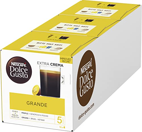 NESCAFÉ Dolce Gusto Grande Kaffee, 48 Kaffeekapseln, Arabica & Robusta Selektion, Feine Crema und kräftiges Aroma, Schnelle Zubereitung, Aromaversiegelte Kapseln, 3er Pack (3 x 16 Kapseln) von NESCAFÉ DOLCE GUSTO