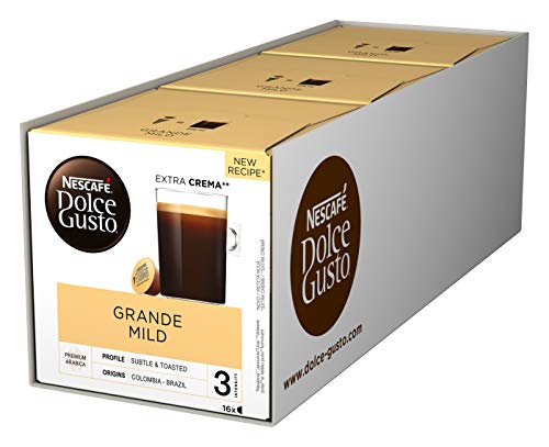 NESCAFÉ Dolce Gusto Grande Mild 48 Kaffeekapseln (100% Arabica Bohnen, Mildes Aroma und feine Crema, Aromaversiegelte Kapseln), 3er Pack (3x16 Kapseln) von NESCAFÉ DOLCE GUSTO
