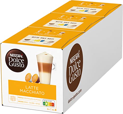 NESCAFÉ Dolce Gusto Latte Macchiato, 48 Kaffeekapseln, Aromatischer Espresso, 3-Schichten -Köstlichkeit aus feinem Milchschaum, Aromaversiegelte Kapseln, 3er Pack (3x16 Kapseln) von NESCAFÉ DOLCE GUSTO