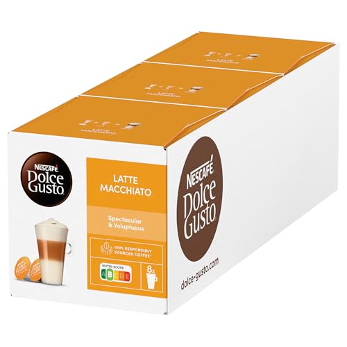 NESCAFÉ Dolce Gusto Latte Macchiato, 48 Kaffeekapseln, Aromatischer Espresso, 3-Schichten -Köstlichkeit aus feinem Milchschaum, Aromaversiegelte Kapseln, 3er Pack (3x16 Kapseln) von NESCAFÉ DOLCE GUSTO