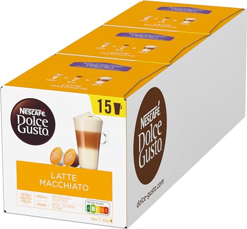 NESCAFÉ Dolce Gusto Latte Macchiato Vorratsbox 90 Kaffeekapseln (Aromatischer Espresso, 3-Schichten -Köstlichkeit aus feinem Milchschaum, Aromaversiegelte ), 3er Pack Großpackung (3x30 Kapseln) von NESCAFÉ DOLCE GUSTO