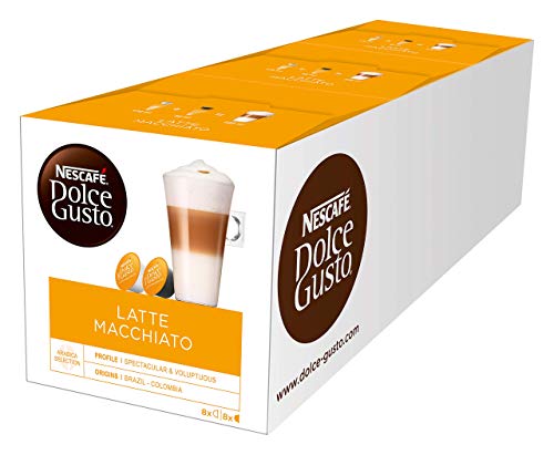 NESCAFÉ Dolce Gusto Latte Macchiato | 48 Kaffeekapseln | Aromatischer Espresso | 3-Schichten -Köstlichkeit aus feinem Milchschaum | Aromaversiegelte Kapseln | 3er Pack (3 x 16 Kapseln) von NESCAFÉ Dolce Gusto