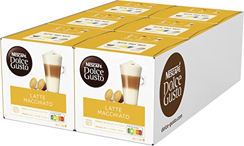 NESCAFÉ Dolce Gusto Latte Macchiato | 96 Kaffeekapseln | Aromatischer Espresso | 3-Schichten -Köstlichkeit aus feinem Milchschaum, 6er Pack (6 x 16 Kapseln) von NESCAFÉ Dolce Gusto