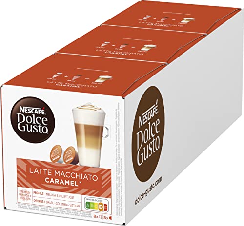 NESCAFÉ Dolce Gusto Latte Macchiato Caramel, 48 Kaffeekapseln, Arabica Robusta Mischung, Feines Karamell Aroma und leckerer Milchschaum, Aromaversiegelte , 3er Pack (3x16 Kapseln) von NESCAFÉ DOLCE GUSTO