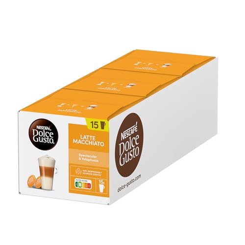 NESCAFÉ Dolce Gusto Latte Macchiato Vorratsbox 90 Kaffeekapseln (Aromatischer Espresso, 3-Schichten -Köstlichkeit aus feinem Milchschaum, Aromaversiegelte ), 3er Pack Großpackung (3x30 Kapseln) von NESCAFÉ DOLCE GUSTO