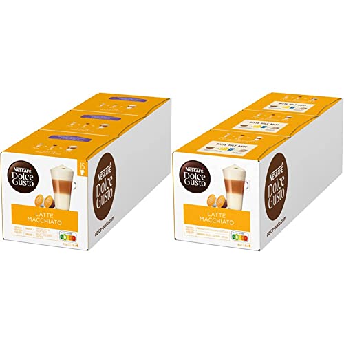 NESCAFÉ Dolce Gusto Latte Macchiato Vorratsbox 90 Kaffeekapseln (Aromatischer Espresso, 3-Schichten -Köstlichkeit aus feinem Milchschaum & Latte Macchiato, 48 Kaffeekapseln von NESCAFÉ Dolce Gusto