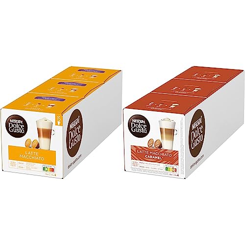 NESCAFÉ Dolce Gusto Latte Macchiato Vorratsbox 90 Kaffeekapseln (Aromatischer Espresso & Latte Macchiato Caramel von NESCAFÉ DOLCE GUSTO