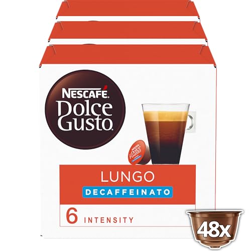 NESCAFÉ Dolce Gusto Lungo Decaffeinato, 48 Kaffeekapseln, Entkoffeiniert, 100% Arabica Bohnen aus Südamerika, Feine Crema, Aromaversiegelte Kapseln, 3er Pack (3x16 Kapseln) von NESCAFÉ Dolce Gusto