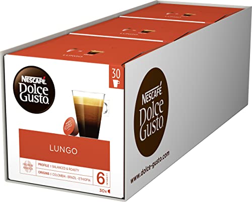NESCAFÉ Dolce Gusto Lungo Kaffeekapseln (100 Prozent Arabica Bohnen, Feine Crema und kräftiges Aroma, Schnelle Zubereitung, Aromaversiegelte Kapseln), 3er Pack (3x30 Kapseln) von NESCAFÉ Dolce Gusto