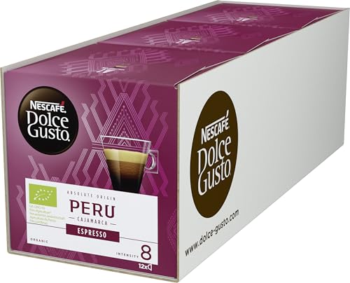 NESCAFÉ Dolce Gusto Peru Espresso 36 Kaffeekapseln (100% biologischer Anbau, Hochland Arabica Bohnen, Charaktervoller Espresso, Absolut Origin, Aromaversiegelte Kapseln), 3er Pack (3x12 Kapseln) von NESCAFÉ DOLCE GUSTO