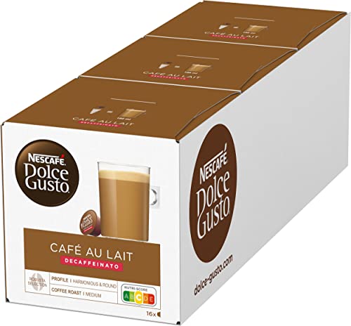 NESCAFÉ Dolce Gusto Café au Lait Decaffeinato, 48 Kaffeekapseln (Robusta Bohnen, Entkoffeinierter Milchkaffee, Intensität 7), 3er Pack ( 3x16 Kapseln) von NESCAFÉ DOLCE GUSTO