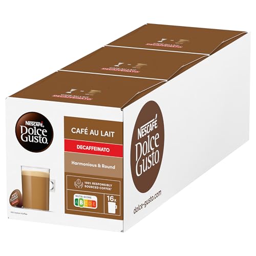 NESCAFÉ Dolce Gusto Café au Lait Decaffeinato, 48 Kaffeekapseln (Robusta Bohnen, Entkoffeinierter Milchkaffee, Intensität 7), 3er Pack ( 3x16 Kapseln) von NESCAFÉ DOLCE GUSTO