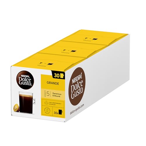 Nescafé Dolce Gusto Grande, XXL-Vorratsbox, 90 Kaffeekapseln, Arabica & Robusta Selektion, feine Crema und kräftiges Aroma, Blitzschnelle Zubereitung, 3er Pack (3 x 30 Kapseln) von NESCAFÉ Dolce Gusto