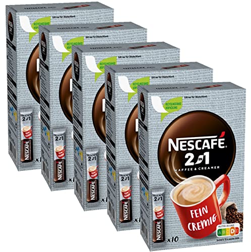 NESCAFÉ 2-in-1 Getränkepulver-Sticks, löslicher Bohnenkaffee mit Creamer, Instant-Kaffee aus erlesenen Kaffeebohnen, koffeinhaltig, 5er Pack (5 x 10 Getränkepulver-Sticks à 8g) von Nescafé