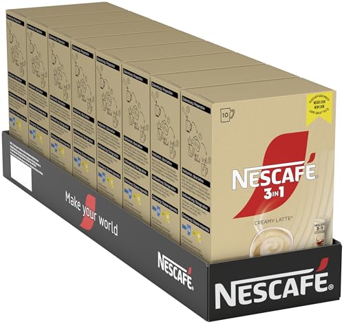 NESCAFÉ 3-in-1 CREAMY LATTE Getränkepulver-Sticks, löslicher Bohnenkaffee mit Creamer mit Magermilchpulver und Zucker, koffeinhaltig, 8er Pack (8 x 10 Getränkepulver-Sticks à 15g) von NESCAFÉ