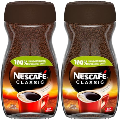 NESCAFÉ CLASSIC, löslicher Bohnenkaffee aus mitteldunkel gerösteten Kaffeebohnen, kräftiger Geschmack & intensives Aroma, koffeinhaltig, 2er Pack (1 x 100g) von NESCAFÉ