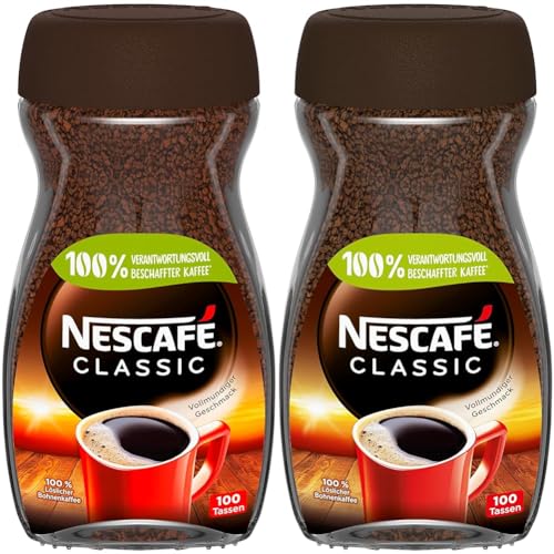 NESCAFÉ CLASSIC, löslicher Bohnenkaffee aus mitteldunkel gerösteten Kaffeebohnen, kräftiger Geschmack & intensives Aroma, koffeinhaltig, 2er Pack (1 x 200g) von NESCAFÉ