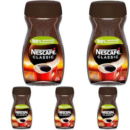 NESCAFÉ CLASSIC, löslicher Bohnenkaffee aus mitteldunkel gerösteten Kaffeebohnen, kräftiger Geschmack & intensives Aroma, koffeinhaltig, 5er Pack (1 x 200g) von NESCAFÉ