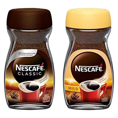 NESCAFÉ CLASSIC (1 x 200g) & CLASSIC Mild, löslicher Bohnenkaffee aus mitteldunkel gerösteten Kaffeebohnen, milder Geschmack & intensives Aroma, koffeinhaltig (1 x 200g) von NESCAFÉ