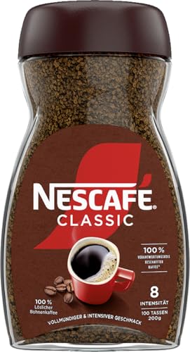 NESCAFÉ CLASSIC, löslicher Bohnenkaffee aus mitteldunkel gerösteten Kaffeebohnen, kräftiger Geschmack & intensives Aroma, koffeinhaltig, 1er Pack (1 x 200g) von NESCAFÉ