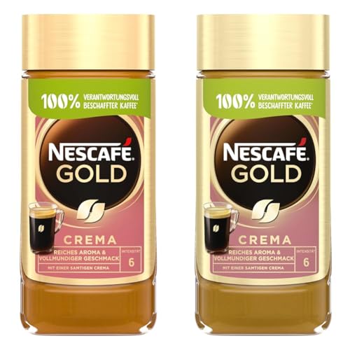 NESCAFÉ GOLD Crema, löslicher Bohnenkaffee, Instant-Kaffee aus erlesenen Kaffeebohnen mit samtiger Crema, koffeinhaltig, 200g (Packung mit 2) von NESCAFÉ