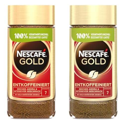 NESCAFÉ GOLD Entkoffeiniert, löslicher Bohnenkaffee, Instant-Kaffee aus erlesenen Kaffeebohnen, vollmundig & aromatisch, koffeinfrei, 2er Pack (1 x 200g) von NESCAFÉ