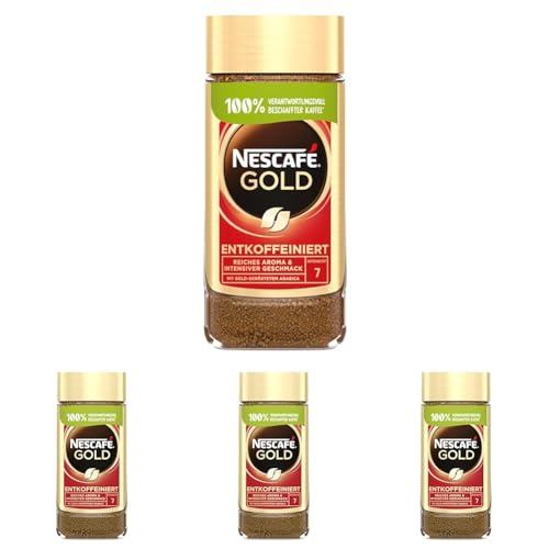 NESCAFÉ GOLD Entkoffeiniert, löslicher Bohnenkaffee, Instant-Kaffee aus erlesenen Kaffeebohnen, vollmundig & aromatisch, koffeinfrei, 4er Pack (1 x 200g) von NESCAFÉ