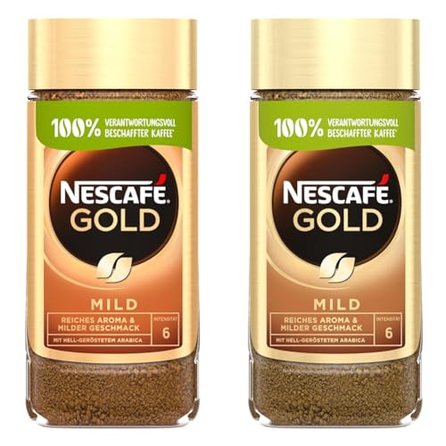 NESCAFÉ GOLD Mild, löslicher Bohnenkaffee, Instant-Kaffee aus erlesenen Kaffeebohnen, koffeinhaltig, 2er Pack (1 x 200g) von NESCAFÉ