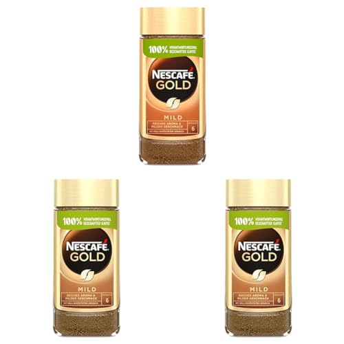 NESCAFÉ GOLD Mild, löslicher Bohnenkaffee, Instant-Kaffee aus erlesenen Kaffeebohnen, koffeinhaltig, 3er Pack (1 x 200g) von NESCAFÉ