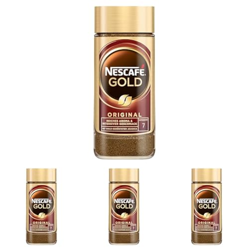 NESCAFÉ GOLD Original, löslicher Bohnenkaffee, Instant-Kaffee aus erlesenen Kaffeebohnen, koffeinhaltig, 4er Pack (1 x 100g) von NESCAFÉ