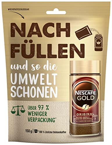 NESCAFÉ GOLD Original Nachfüllpack, löslicher Bohnenkaffee, Instant-Kaffee aus erlesenen Kaffeebohnen, koffeinhaltig, 1er Pack (1 x 150g) von NESCAFÉ