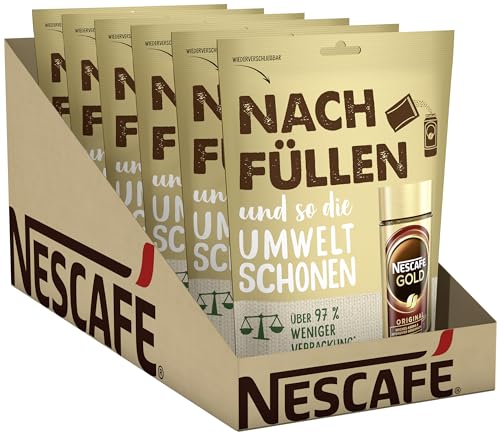 NESCAFÉ GOLD Original Nachfüllpack, löslicher Bohnenkaffee, Instant-Kaffee aus erlesenen Kaffeebohnen, koffeinhaltig, 6er Pack (6 x 150g) von NESCAFÉ