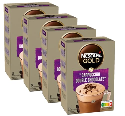 NESCAFÉ GOLD Typ Cappuccino Double Chocolate Getränkepulver-Sticks, Instant-Kaffee aus löslichem Bohnenkaffee mit Schokoladengeschmack, koffeinhaltig, 4er Pack (4 x 8 Getränkepulver-Sticks à 18,5g) von Nescafé